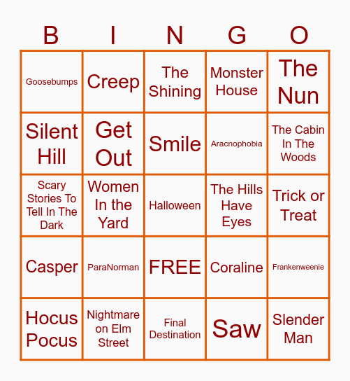 Halloween Movie Quotes Bingo Card