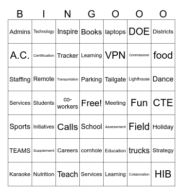 DOE Day Homecoming Bingo Card