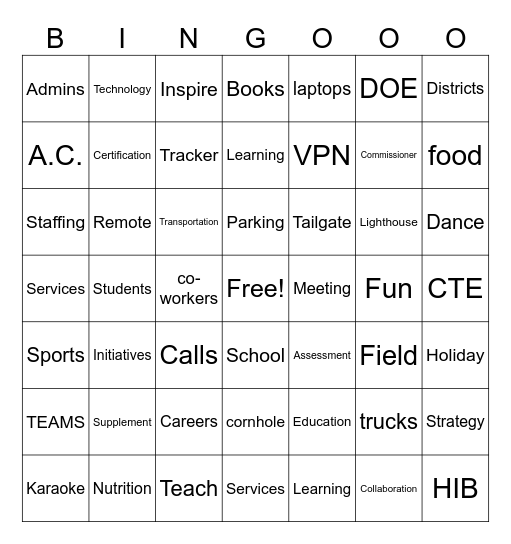 DOE Day Homecoming Bingo Card
