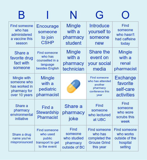 CSHP AGM Mingle Bingo Card