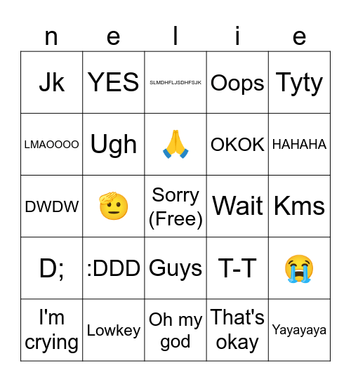nellie texting bingo Card