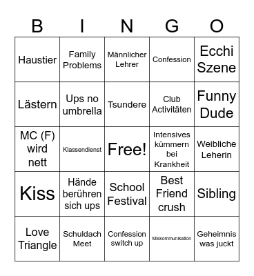 Anime Bingo Card