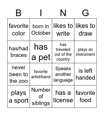Find someone who! Bingo Card