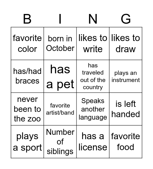 Find someone who! Bingo Card