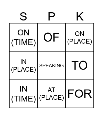 VERB + PREPOSITION! Bingo Card