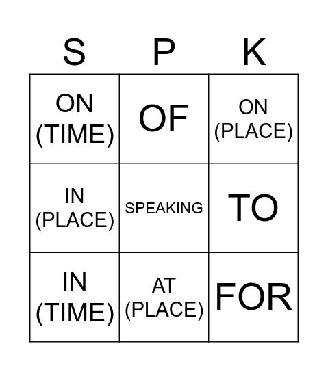 VERB + PREPOSITION! Bingo Card