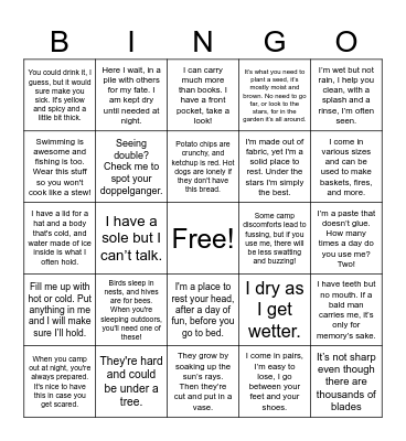 MIDDLE SCHOOL CAMPING TRIP 2025 Bingo Card