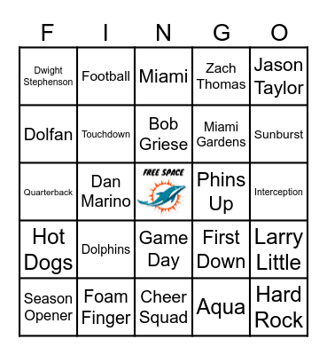 🐬🏈 Miami Dolphins FINGO 🌴🌊 Bingo Card