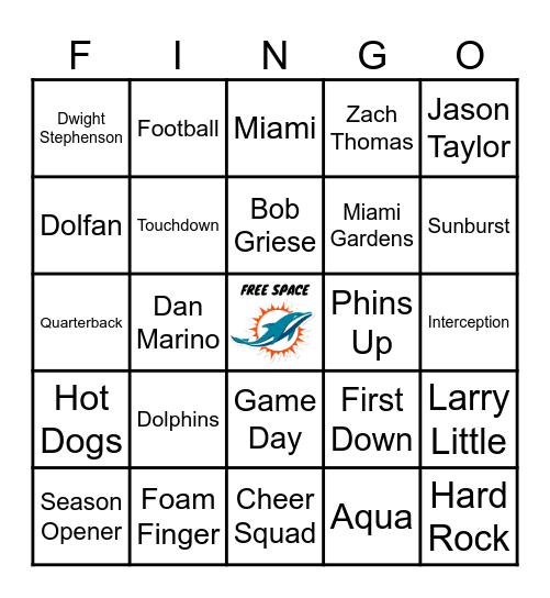🐬🏈 Miami Dolphins FINGO 🌴🌊 Bingo Card