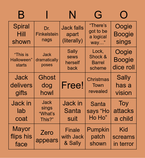 Nightmare Before Halloween Bingo Card