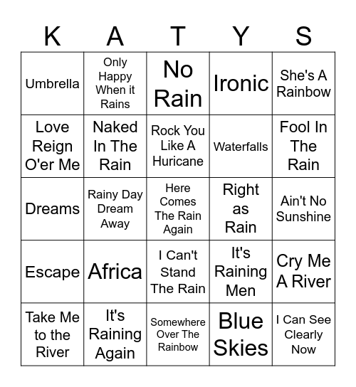 Rainy Daze Bingo Card