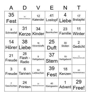 Advent Bingo bei Flash-Radio Bingo Card