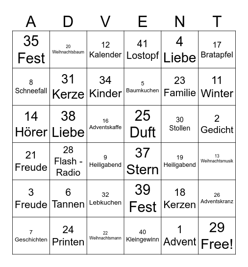Advent Bingo bei Flash-Radio Bingo Card