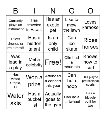 Experience Ice Breaker Bingo Card