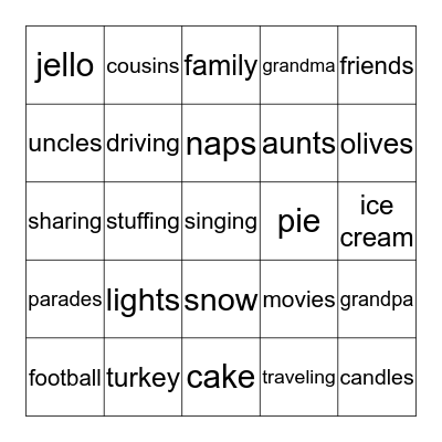 Thanksgiving Bingo Card