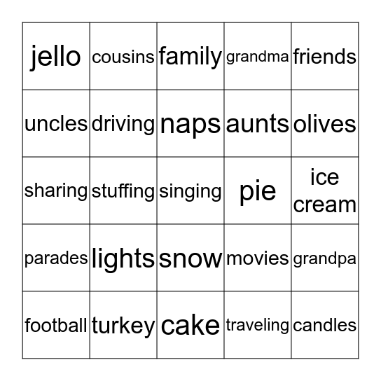 Thanksgiving Bingo Card