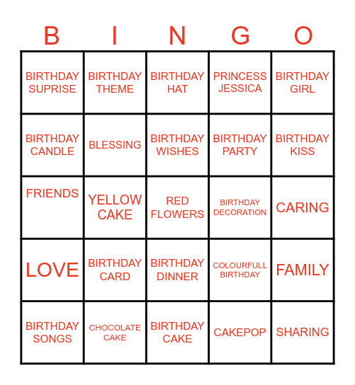 BIRTHDAY APRTY Bingo Card