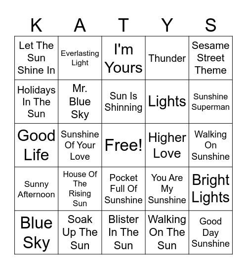Sunny Daze Bingo Card