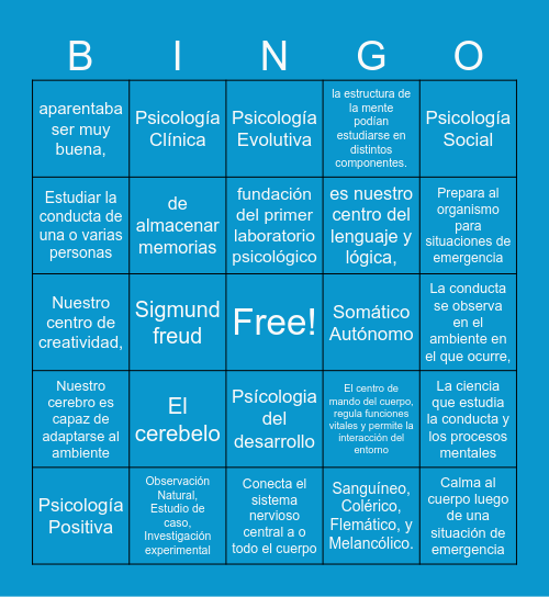 Repaso de Psicología Bingo Card