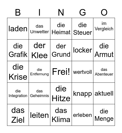 Lektion 12+13 Bingo Card