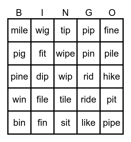 Long and Short i Bingo Card