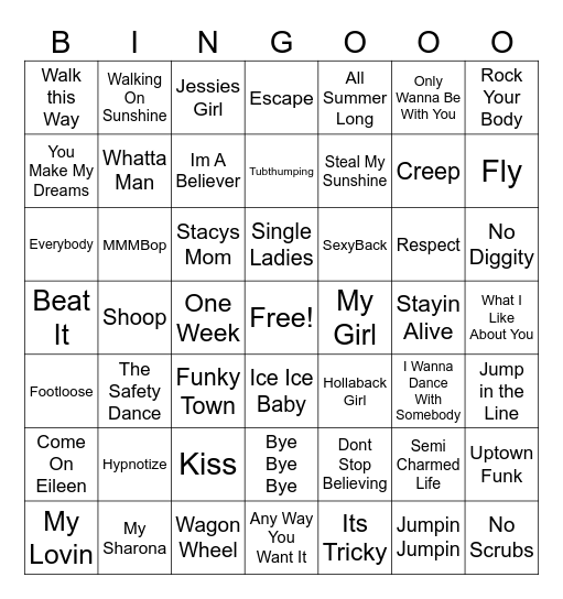 Singing in the Car Bingo Card