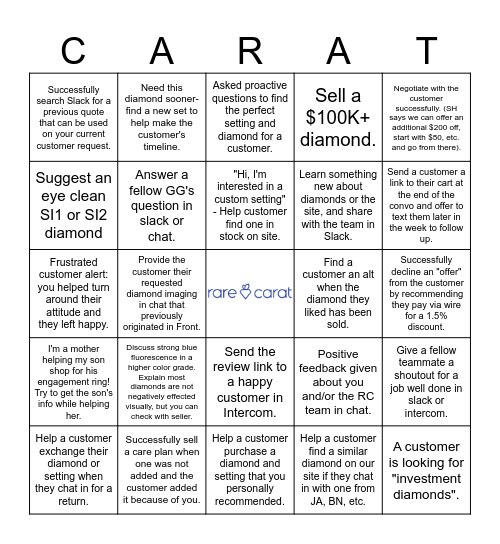 Rare Carat Bingo - September Edition Bingo Card