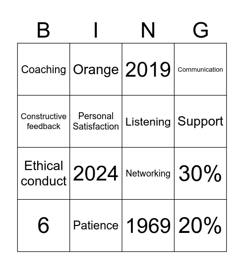 Mentoring Program Bingo Card