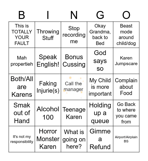 Karen Bingo Card