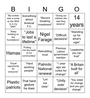 Starmer Bingo Card
