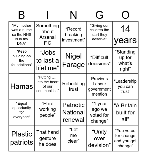 Starmer Bingo Card