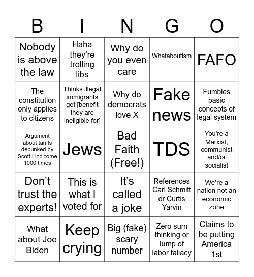 MAGA X Bingo Card