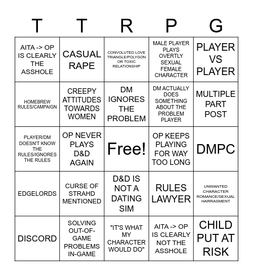 r/RPGHorrorStories Bingo Card
