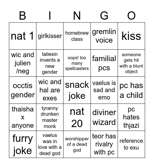 cr4 episode one bingo (but again) Bingo Card