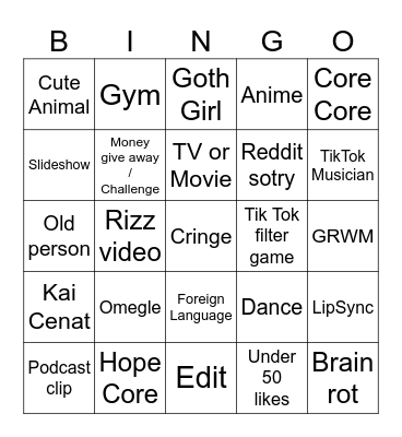 TikTok Bingo 2024 Bingo Card
