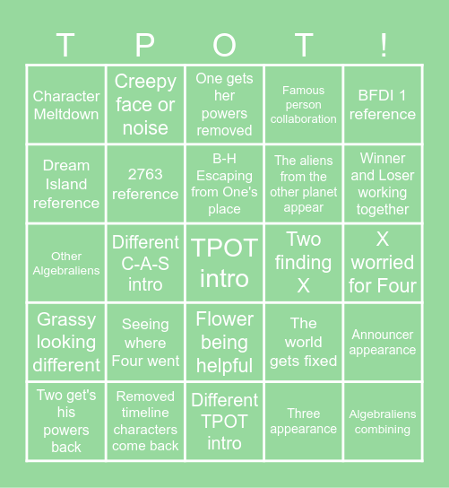 TPOT 20 bingo!! Bingo Card