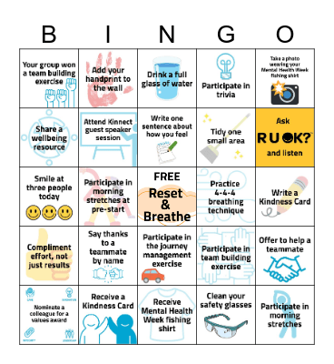 Mental Health Week & Safe Work Month Bingo Card