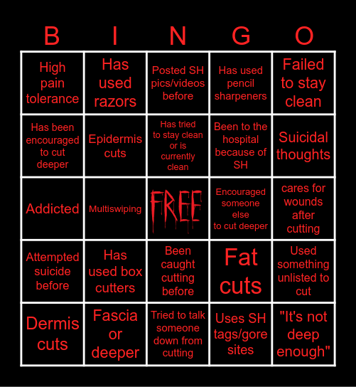 CUTTER BINGO Card