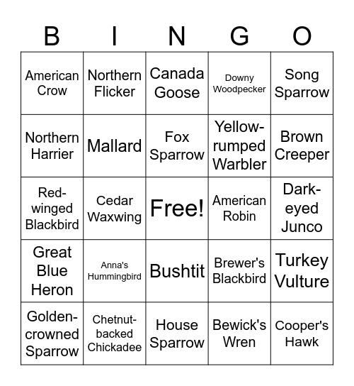 Panama Flats October Bird Bingo Card