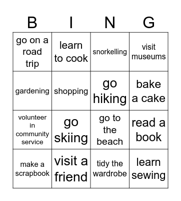 Holidays Plans Bingo Card