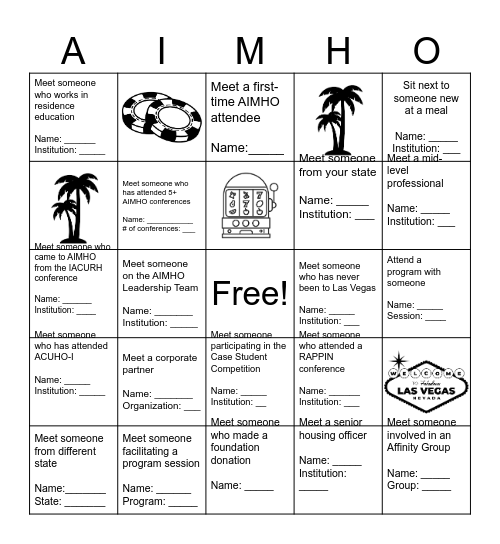 AIMHO-MIE BINGO Card