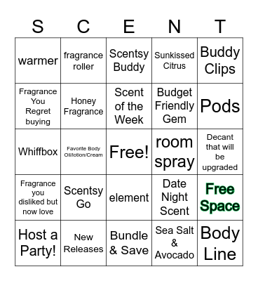 Fragrance Bingo Card