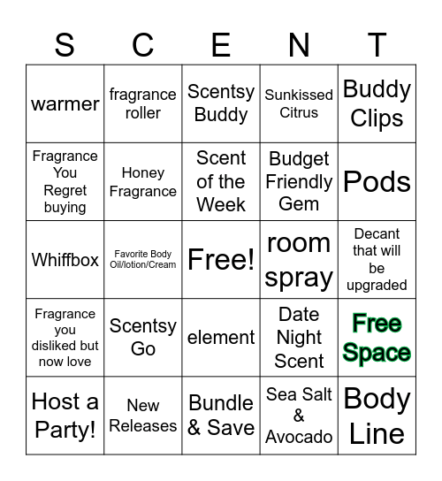 Fragrance Bingo Card