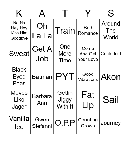 Na Na La Da Da Bingo Card