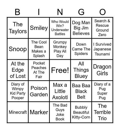 NASONVILLE BOOK FAIR BINGO Card