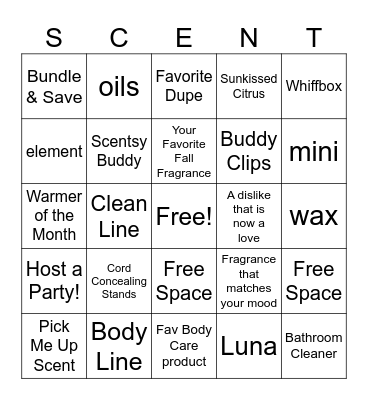 Fragrance Bingo Card