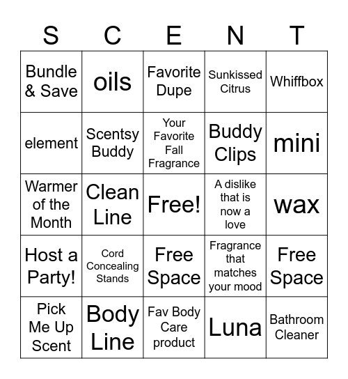 Fragrance Bingo Card