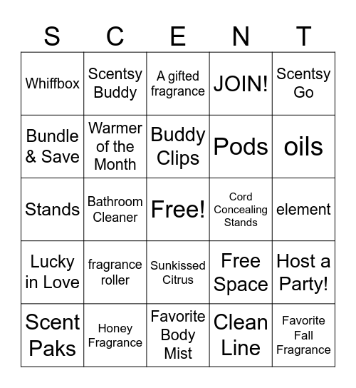 Fragrance Bingo Card