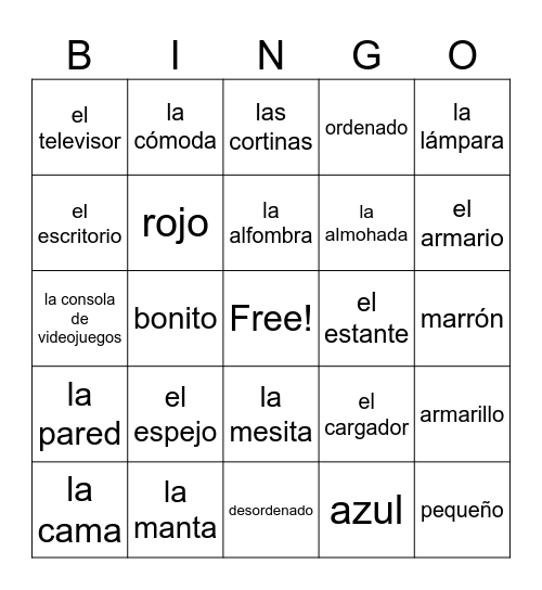 en mi dormitorio Bingo Card