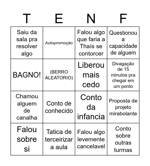 Bingo do Tenfen Bingo Card